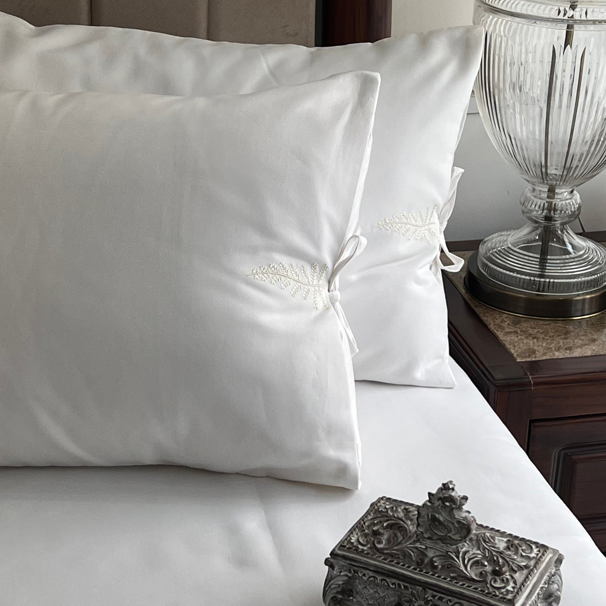 1000TC Fern Snow White Egyptian Cotton Bedsheet - Elysian Home Decor