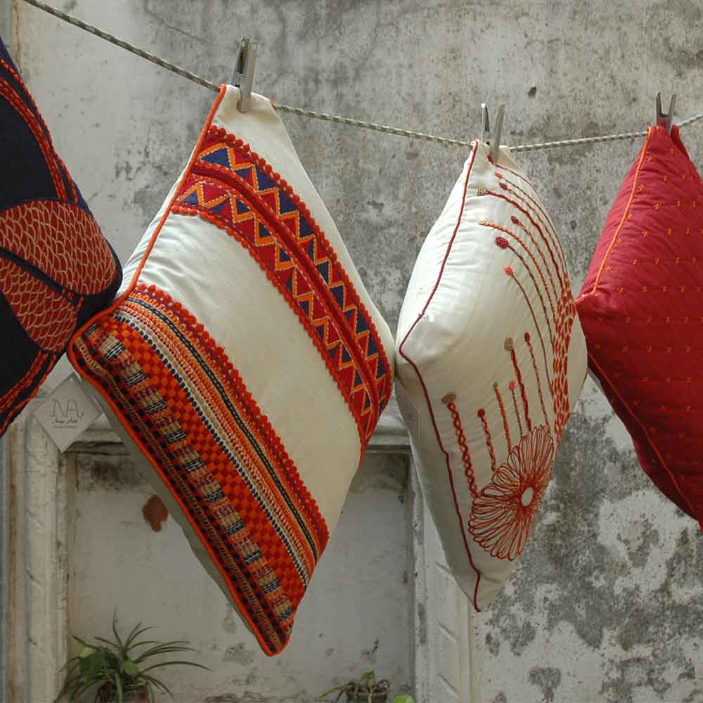 Home Furnishing Embroidered Silk Dupion Cushion Cover 16x16(Inch) - Elysian Home Decor