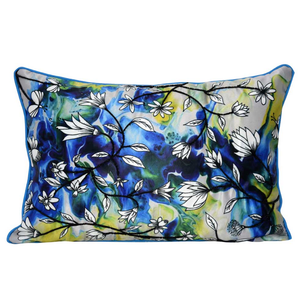 Blue Orchid Digital Floral Cushions Case 12X18(Inch) - Elysian Home Decor