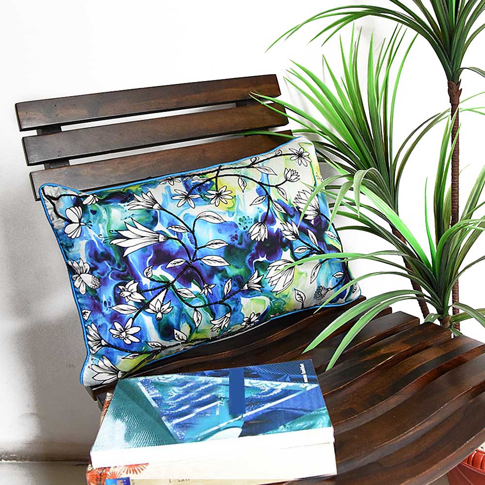 Blue Orchid Digital Floral Cushions Case 12X18(Inch) - Elysian Home Decor