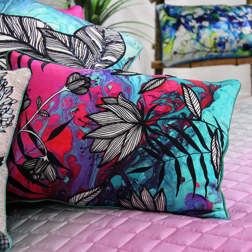 Flower Digital Print Floral Cushions and Cushion Cover 12" X 18" Digital Floral Printed Cushion Pillow Case Living Room