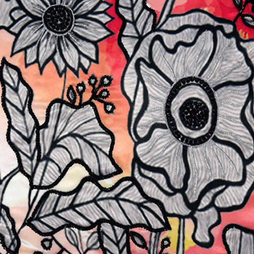 Digital Floral Printed Polyester Cushion Cover Hand & Manual Embroidered Premium Quality Cushion Cover Orange 16" X 16"