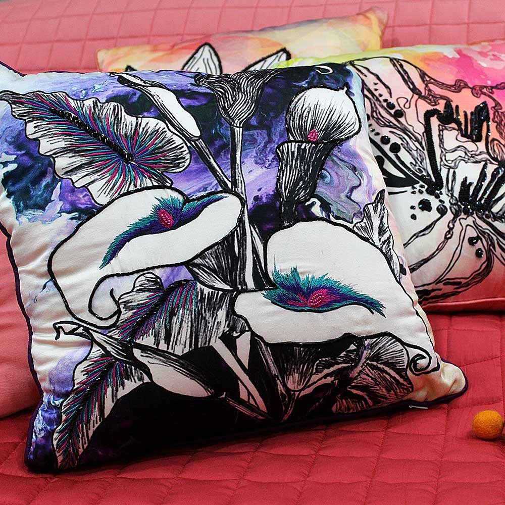 Beautiful Multi Color Floral Digital Printed Polyester Cushion Cover 16" X 16" Living Room, Bedroom, Patio Floral Printed