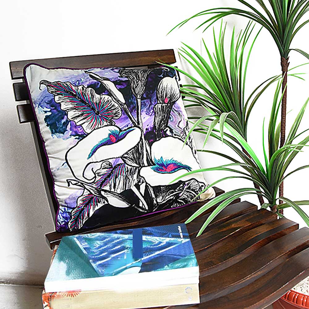 Beautiful Multi Color Floral Digital Printed Polyester Cushion Cover 16" X 16" Living Room, Bedroom, Patio Floral Printed