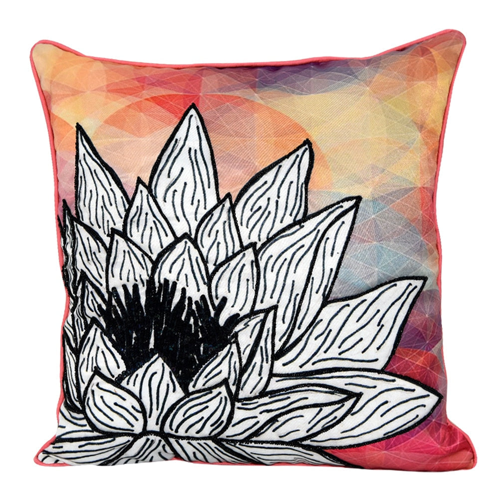 Home Decor Floral Digital Print Cushion Cover 16" X 16" Decorative Floral Printed Cushion Pillow Case - Elysian Home Decor