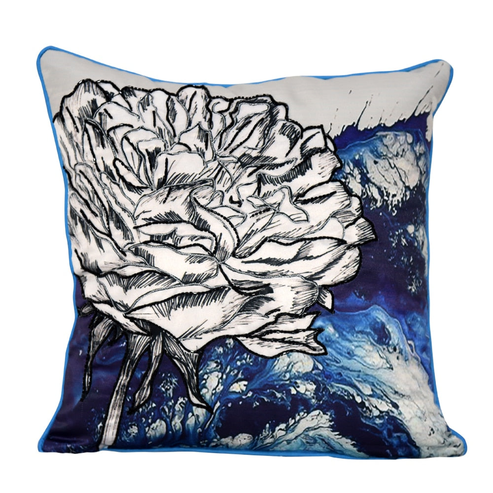 Grerberas Digital Printed Polyester Cushion Cover 16" X 16" Car Sofa Chair Floral Printed Cushion Cover - Elysian Home Decor