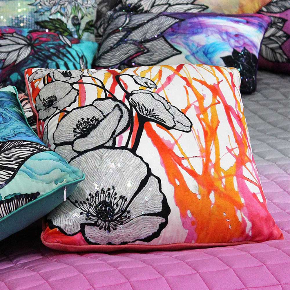 Peach Blossom Hand Printed Beautiful Digital Print Cushion Cover 16 X 16(Inch) - Elysian Home Decor