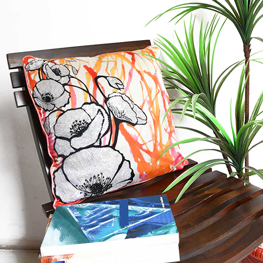 Peach Blossom Hand Printed Beautiful Digital Print Cushion Cover 16 X 16(Inch) - Elysian Home Decor