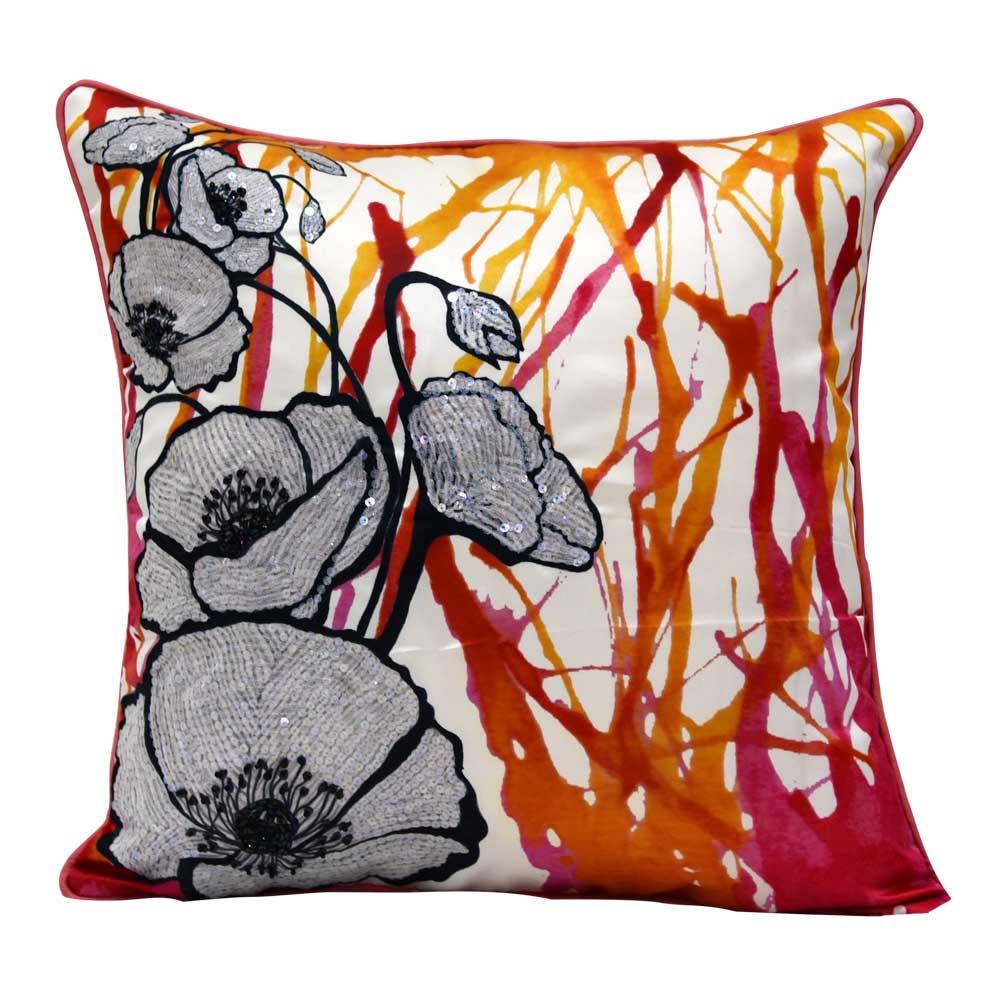 Peach Blossom Hand Printed Beautiful Digital Print Cushion Cover 16 X 16(Inch) - Elysian Home Decor