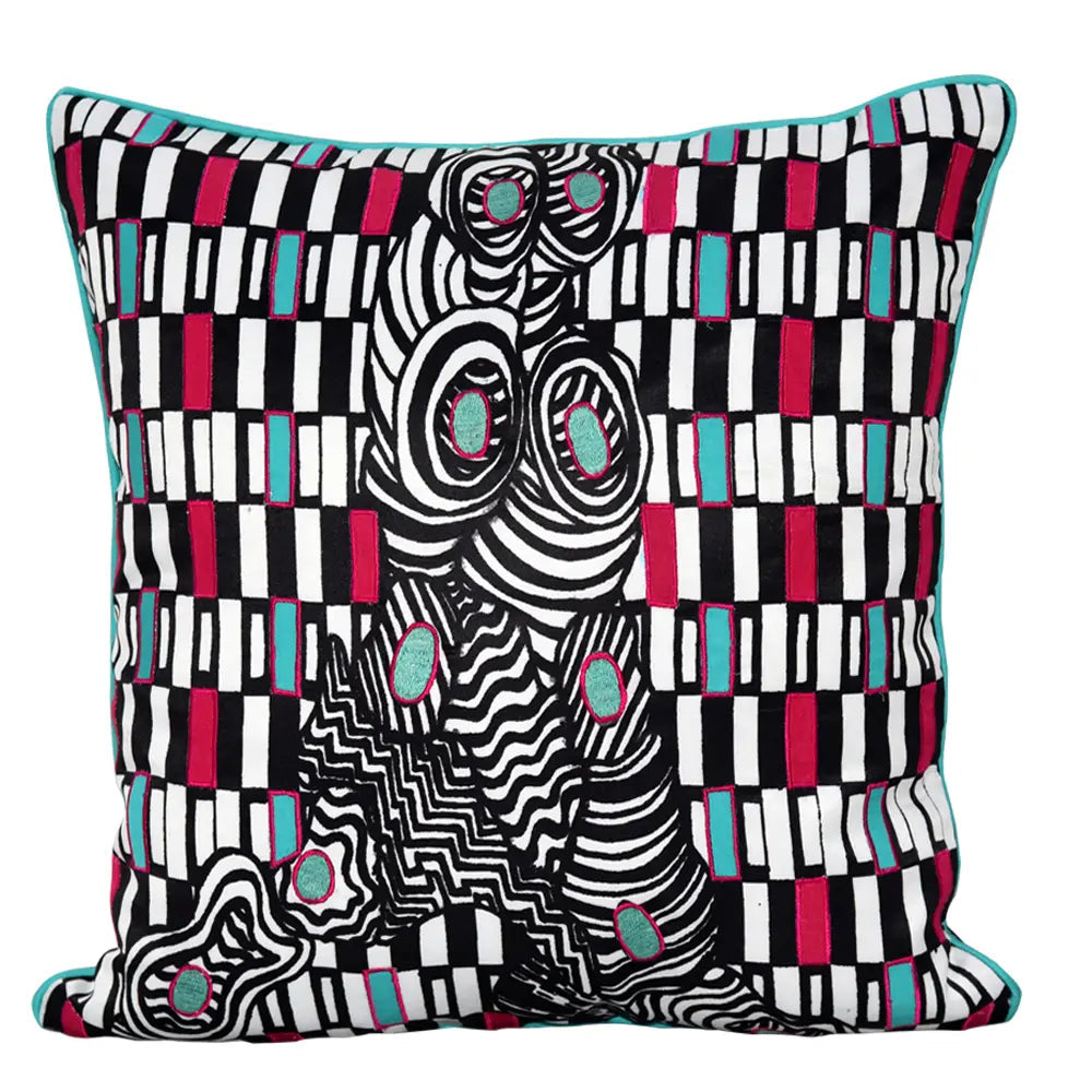 Multi Color Cushion Geometric Digital Print Polyester Cushion Cover Black and White Pop of Color Pillow Cushion Case 16" X