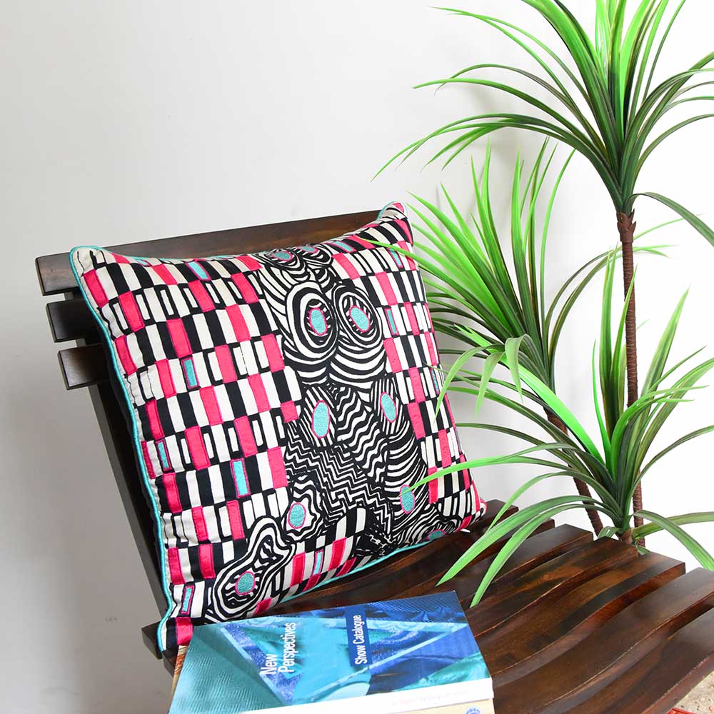 Multi Color Cushion Geometric Digital Print Polyester Cushion Cover Black and White Pop of Color Pillow Cushion Case 16" X