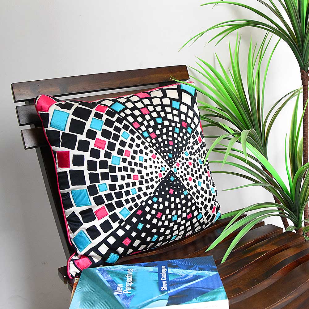 Geometric Pattern Starry Digital Printed Cushion Cover Exceptional Quality with Polyester Black & White Color Use for Sofa