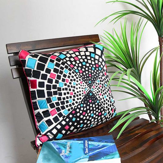 Geometric Pattern Starry Digital Printed Cushion Cover Exceptional Quality with Polyester Black & White Color Use for Sofa