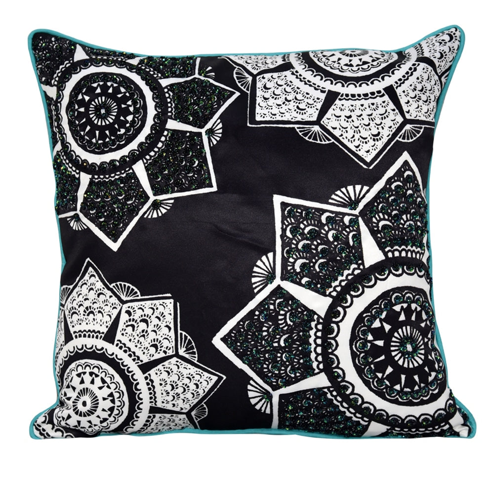 Sequins Digital Print Cushion Abstract Design Cushion Cover B 16" X 16" - Elysian Home Decor