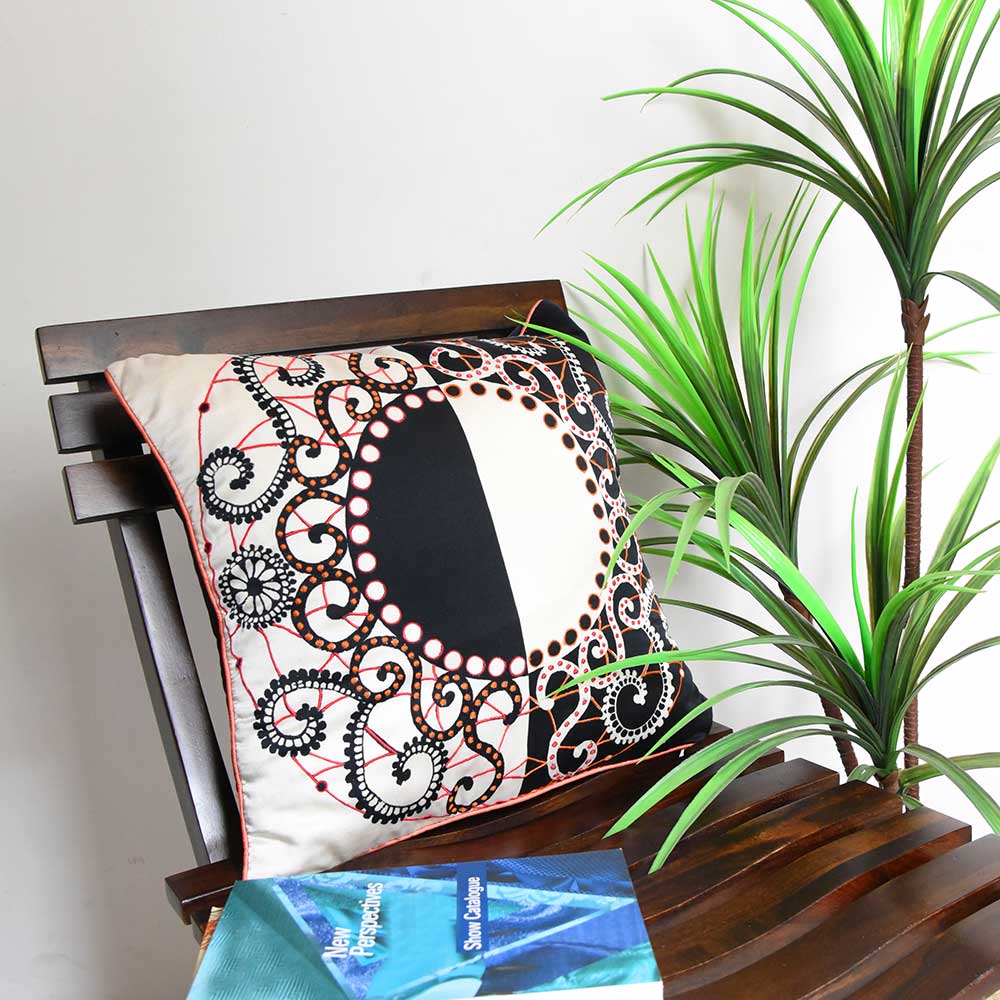 Embroidered Digital Print Cushion Cover Designer Pillow Cover Room Abstract Design Decorative Cushion Gift for Anyone Black