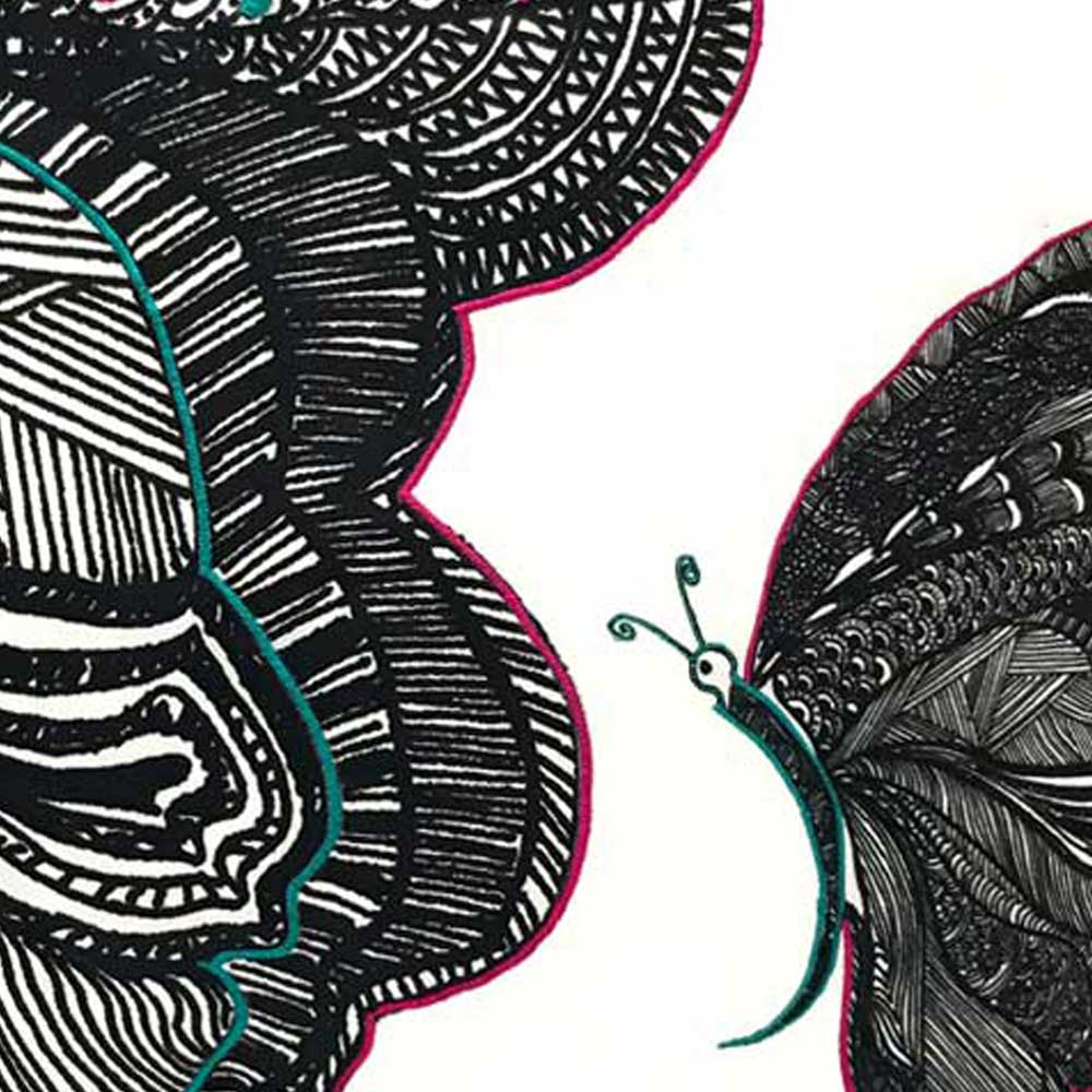Beautiful Butterfly Nature & Floral Digital Print Cushion Cover Printed Pillow Cushion Case Black and White 16" X 16"