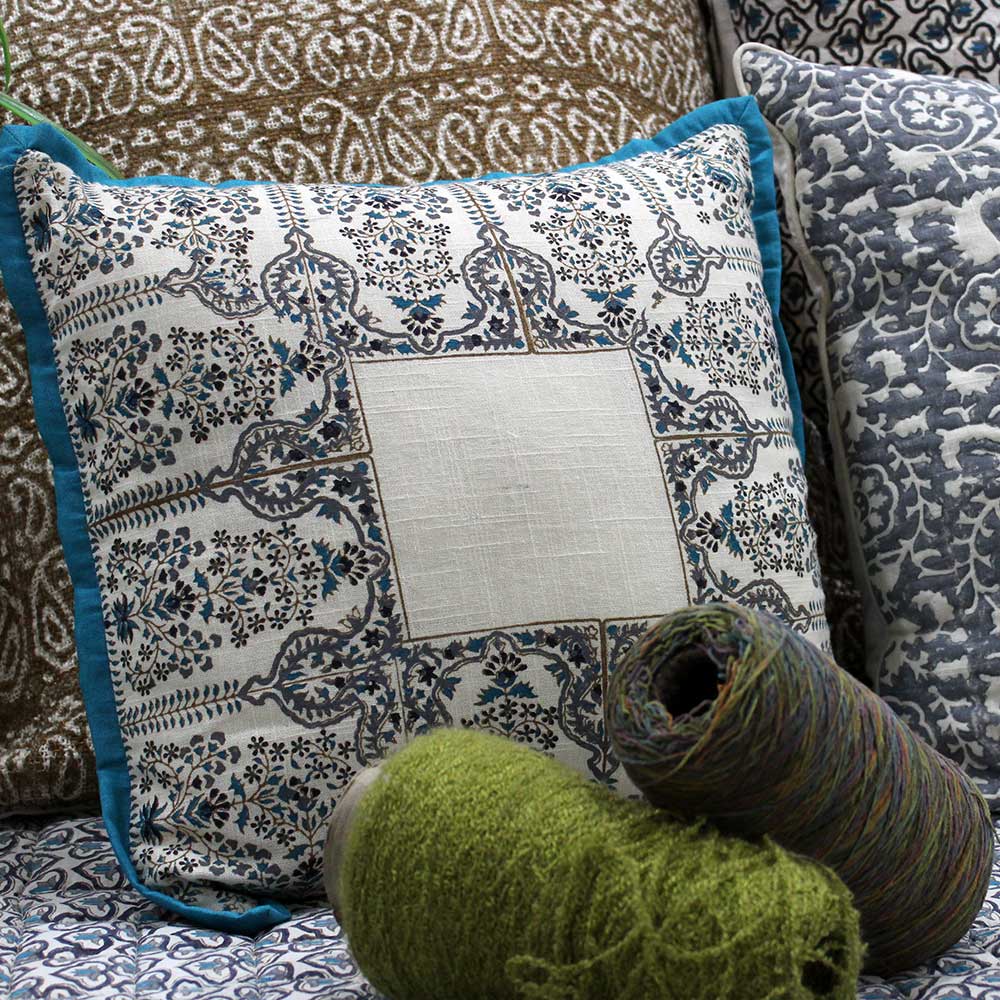 Summer Deals Viraag Block Print Cushion Covers 16" X 16" Decorative Ethnic Indian Sofa Cushion Case - Elysian Home Decor