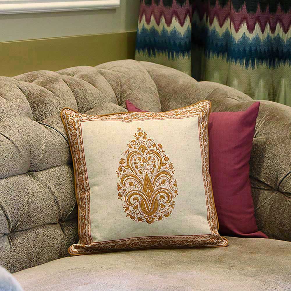 Hand Block Printed Cushion Cover 16x16(Inch) - Elysian Home Decor
