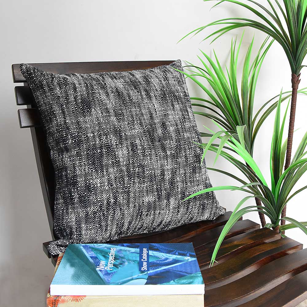 Hand Woven Cushion Cover Charcoal Possession Pattern Sofa Garden Dupion Cushion Cover 16x16 - Elysian Home Decor