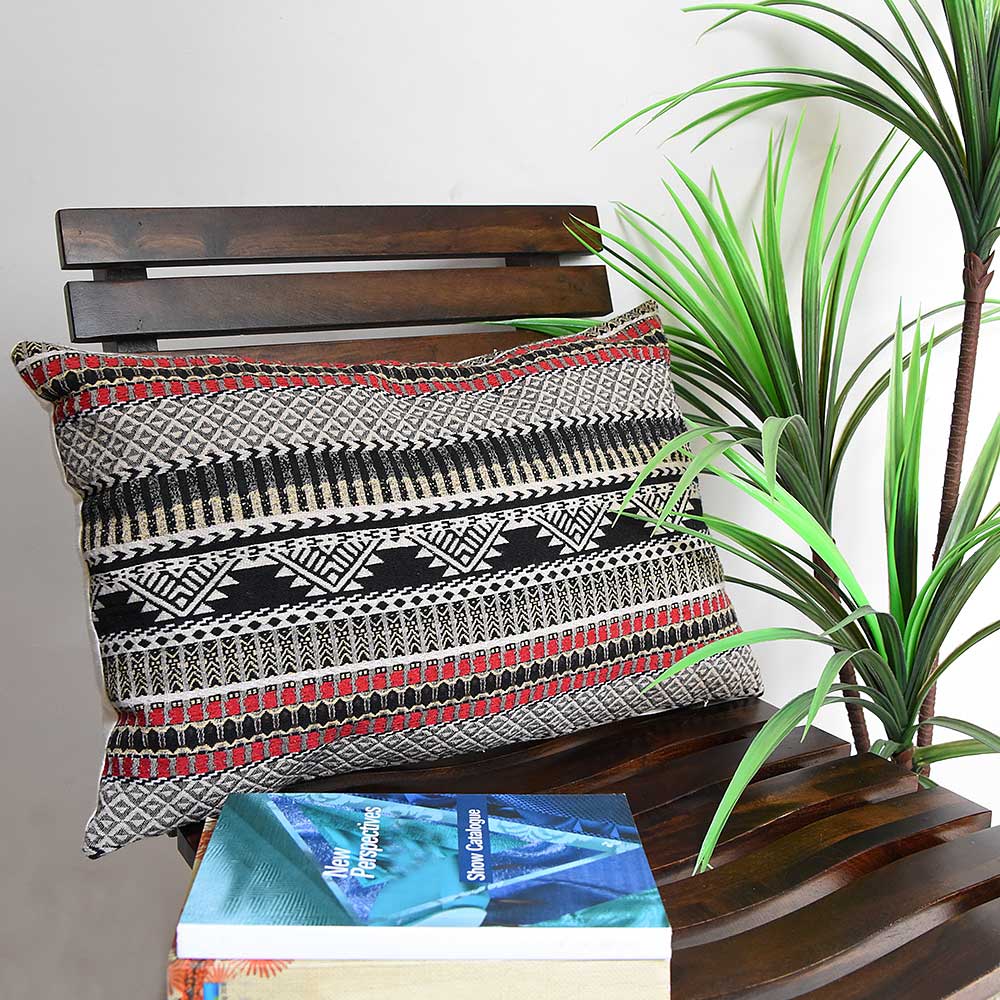 Designer Folk Geo Woven Sofa Chair Patio Decorative Cushion Cover with Zipper Closer 13x20 - Elysian Home Decor
