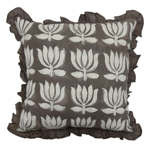 Dabu Hand Block Printed Cotton Print Cushion Cover 16x16 - Elysian Home Decor