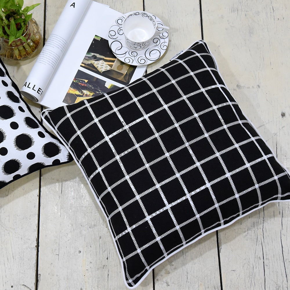 Black & White Checked Decorative Cushion Cover (16"X16") Geometric Pattern Cotton Cushion Pillowcase - Elysian Home Decor