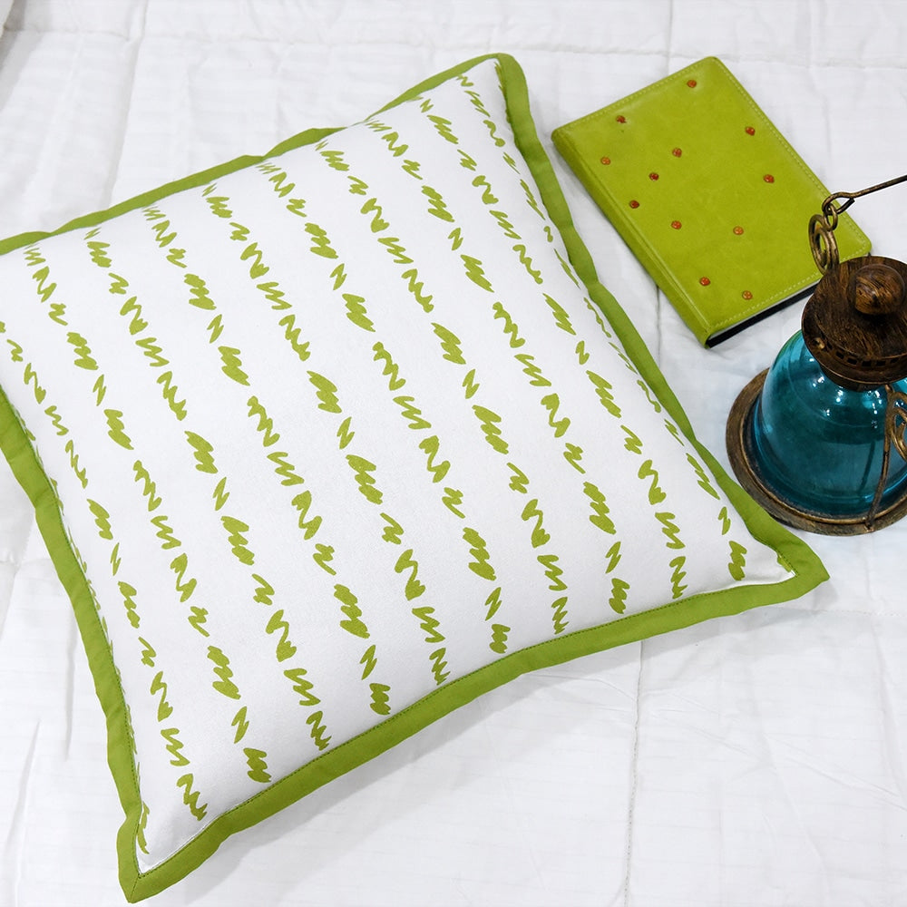 Twirled Line Green Cushion Cover 16"X16" Casement Cotton Cushion Pillow Cases Use for Patio, Garden, Outdoor, Drawing Room