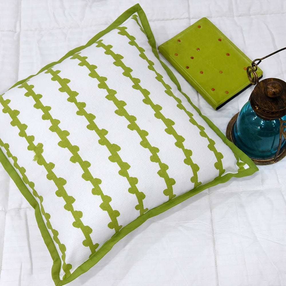 Channel Dotted Cushion Cover 16"X16" Lime Green Cotton Cushion Case Use For Garden, Outdoor, Living Room, Office, Decorative