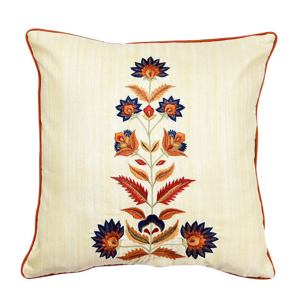 Dupion Silk Hand Embroidered Sofa Cushion Cover Floral Decorative Patio Sofa Chair Couch Living Room Bedroom Cushion Case