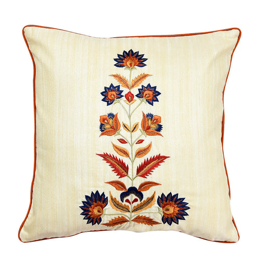 Dupion Silk Hand Embroidered Sofa Cushion Cover Floral Decorative Patio Sofa Chair Couch Living Room Bedroom Cushion Case