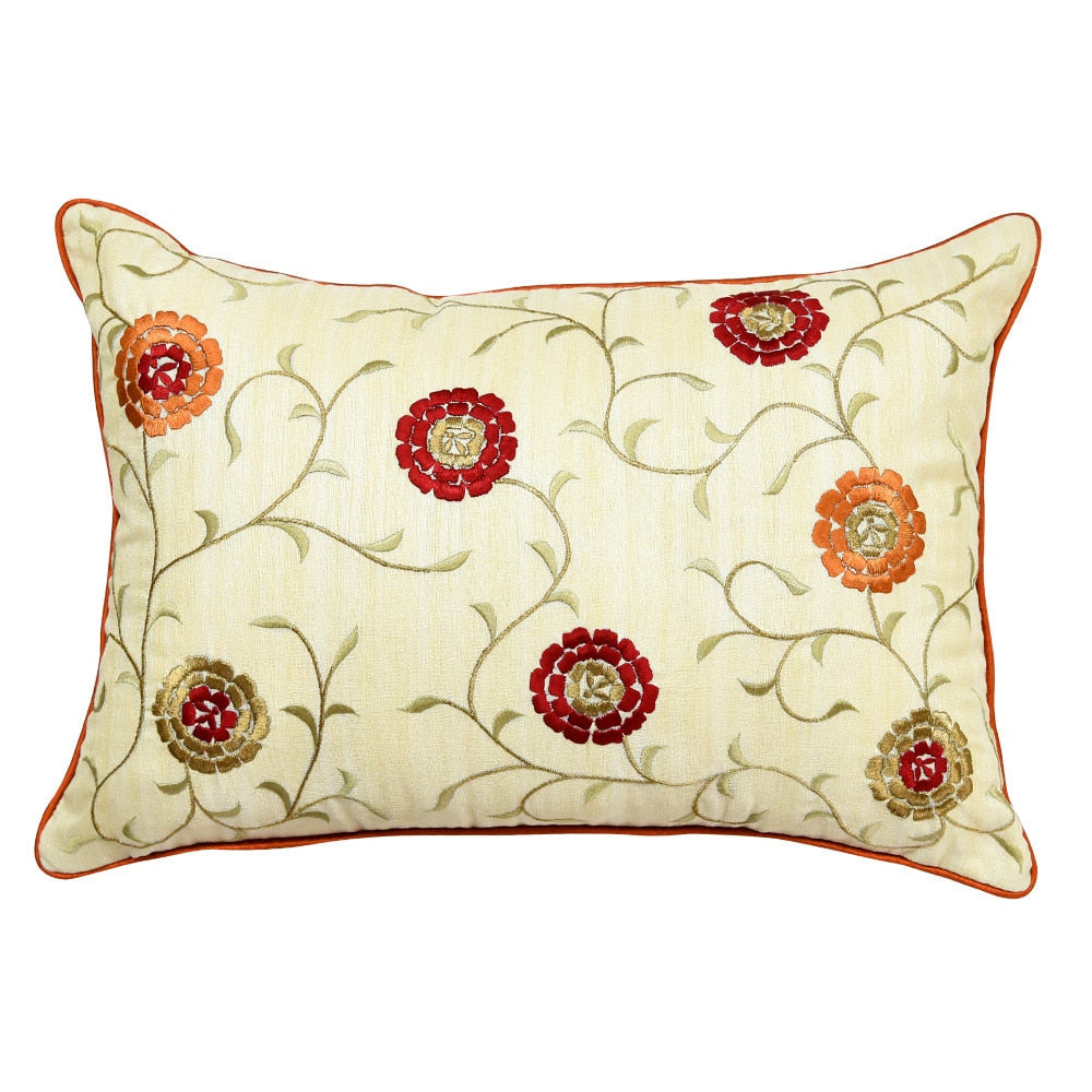 Silk Dupion Floral Embroidered Cushion Cover Outdoor Patio Sofa Chair Office Designer Pillow Cushion Case 12x18 - Elysian