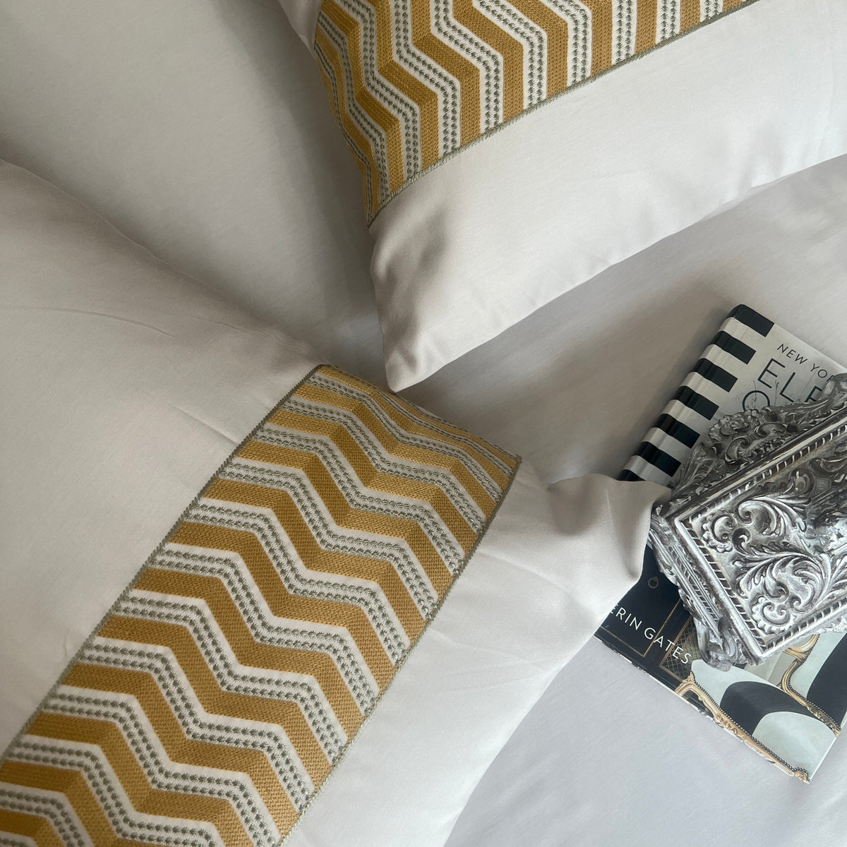 1000TC Cotton Rich Chevron Ivory Syona Bedsheet Set - Elysian Home Decor