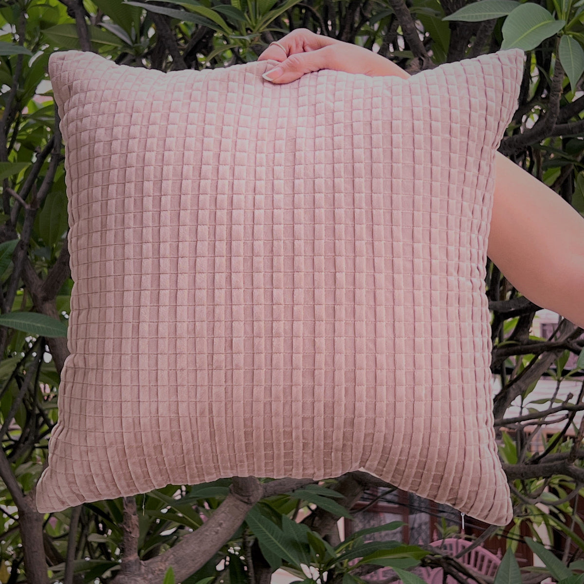 Decorative Bello Onion Pink Velvet Cushion Cover 16x16 - Elysian Home Decor