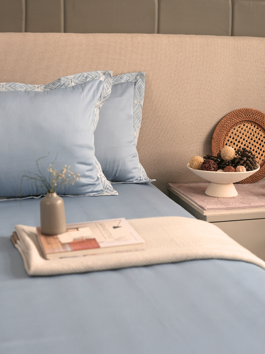 600TC Cotton Fablis Smoke Blue Beyond Bedsheet Set - Elysian Home Decor