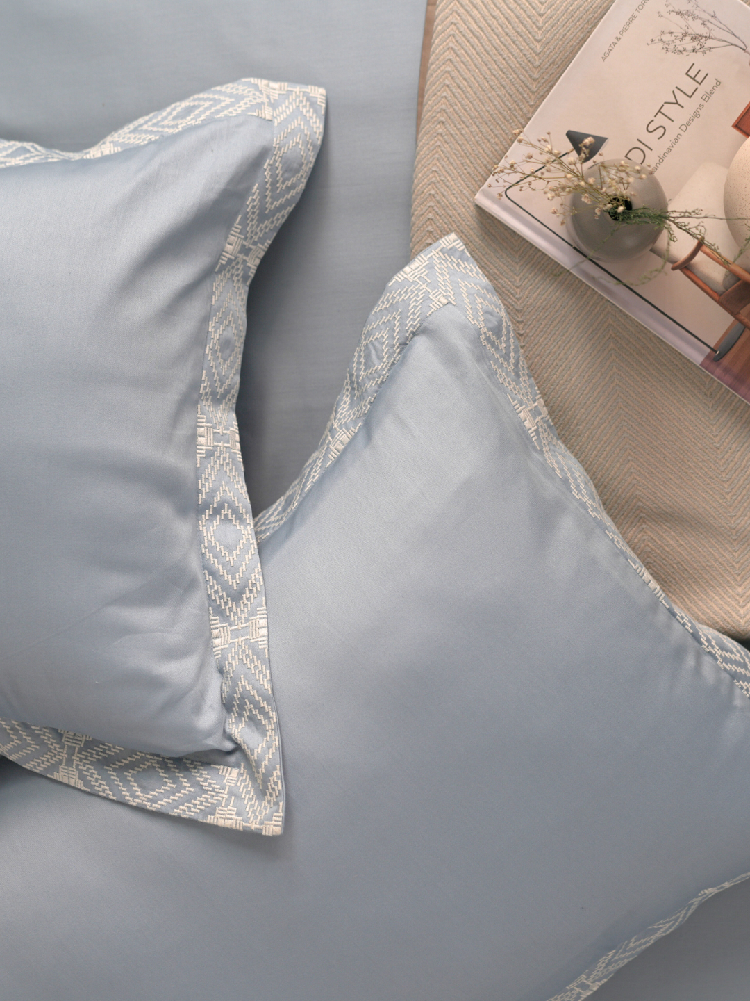 600TC Cotton Fablis Smoke Blue Beyond Bedsheet Set - Elysian Home Decor