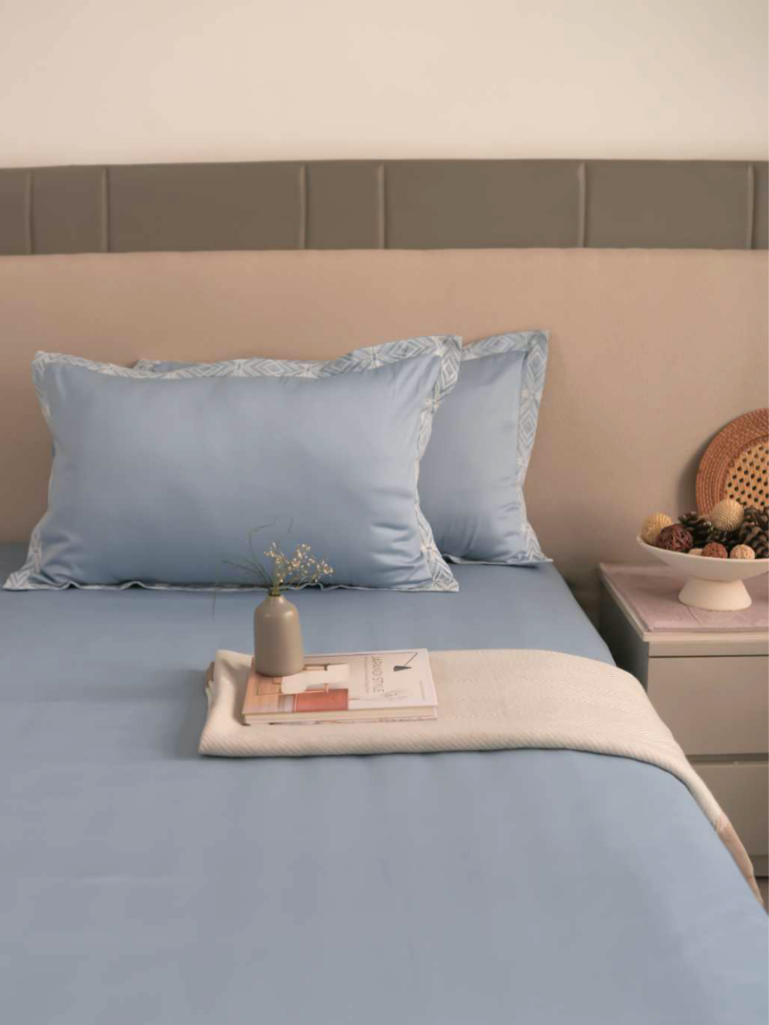 600TC Cotton Fablis Smoke Blue Beyond Bedsheet Set - Elysian Home Decor