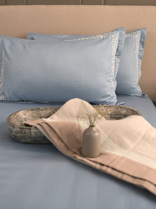 600TC Cotton Mavin Smoke Blue Beyond Bedsheet Set - Elysian Home Decor