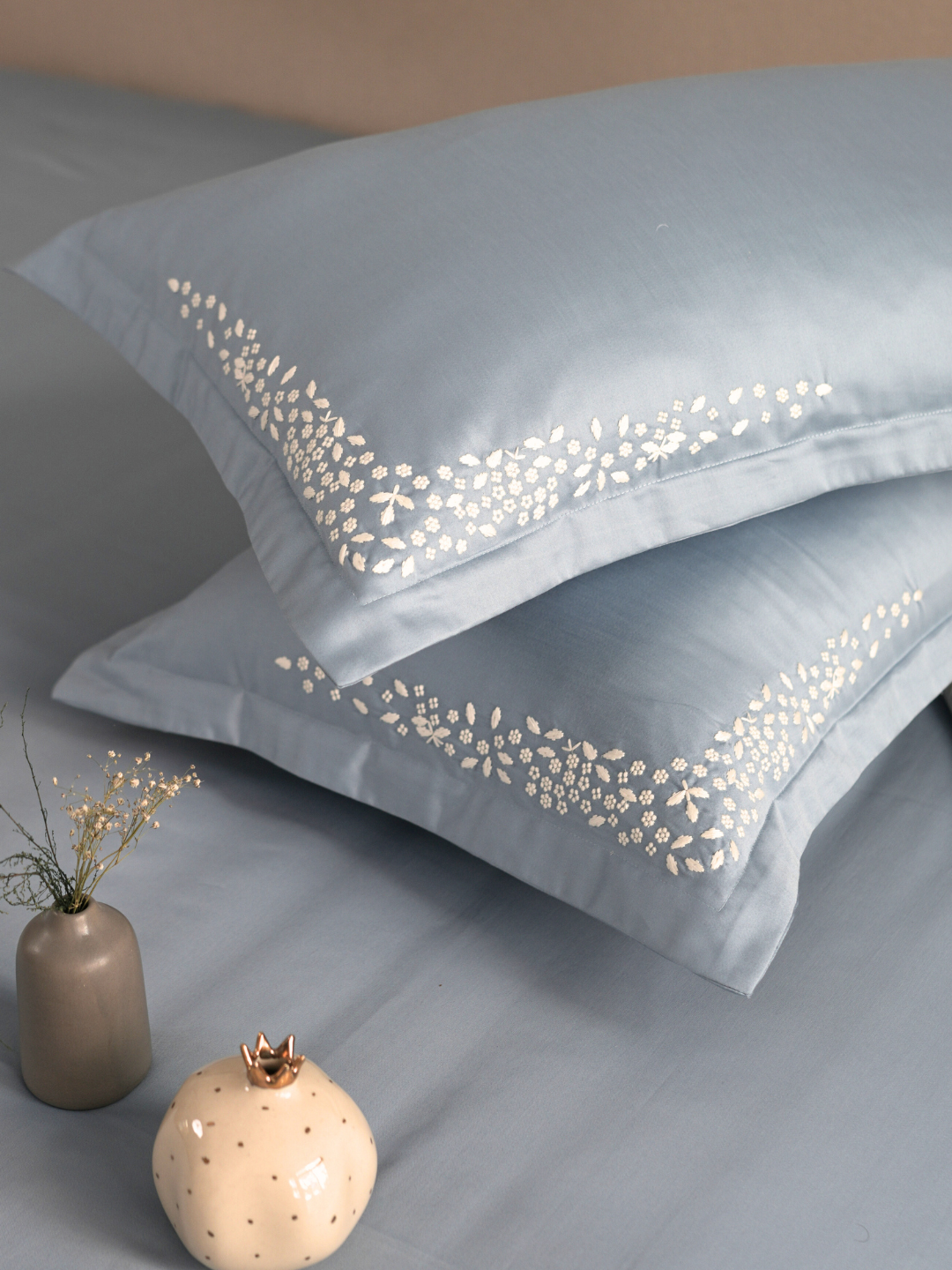 600TC Cotton Mavin Smoke Blue Beyond Bedsheet Set - Elysian Home Decor