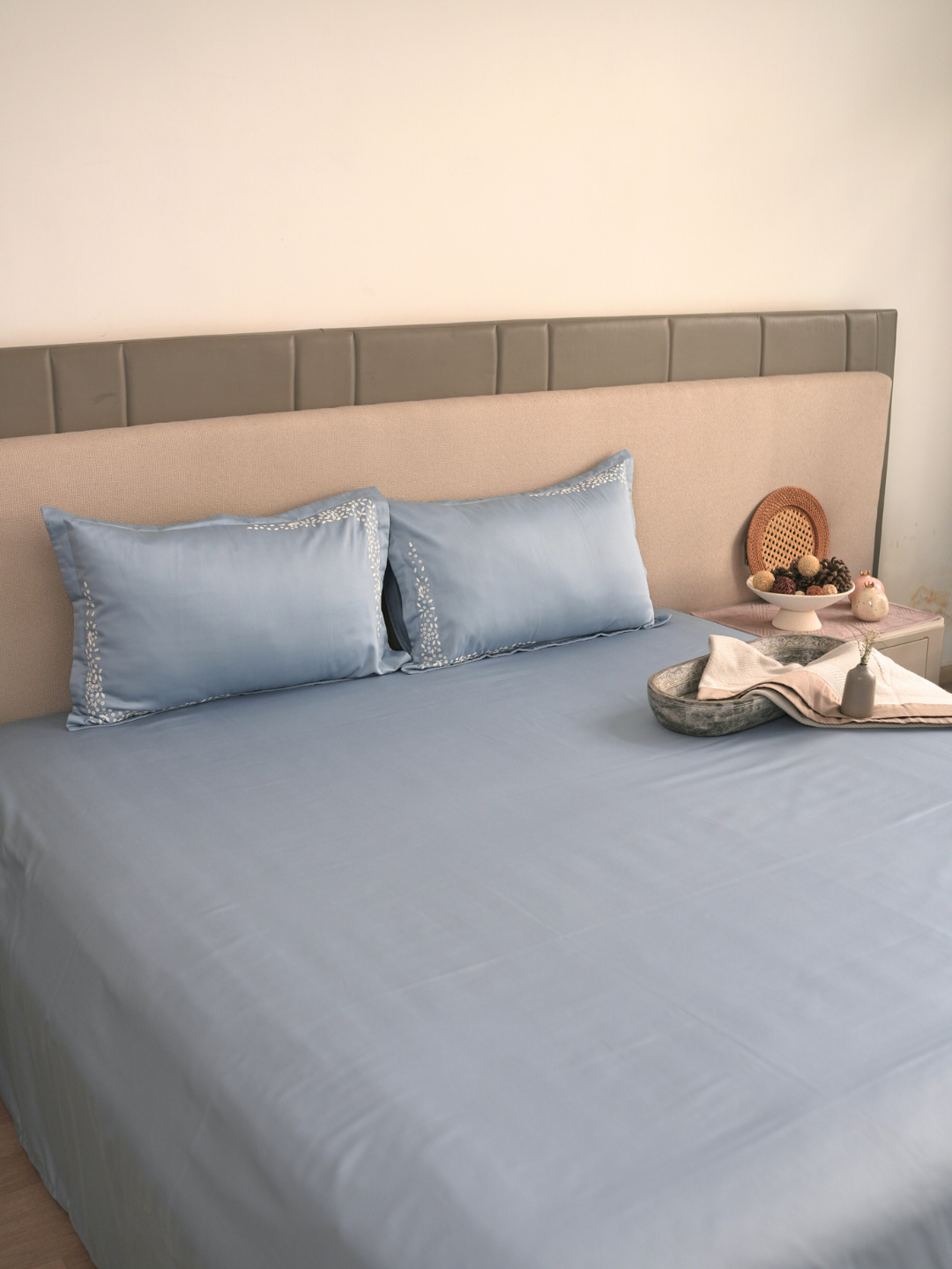 600TC Cotton Mavin Smoke Blue Beyond Bedsheet Set - Elysian Home Decor