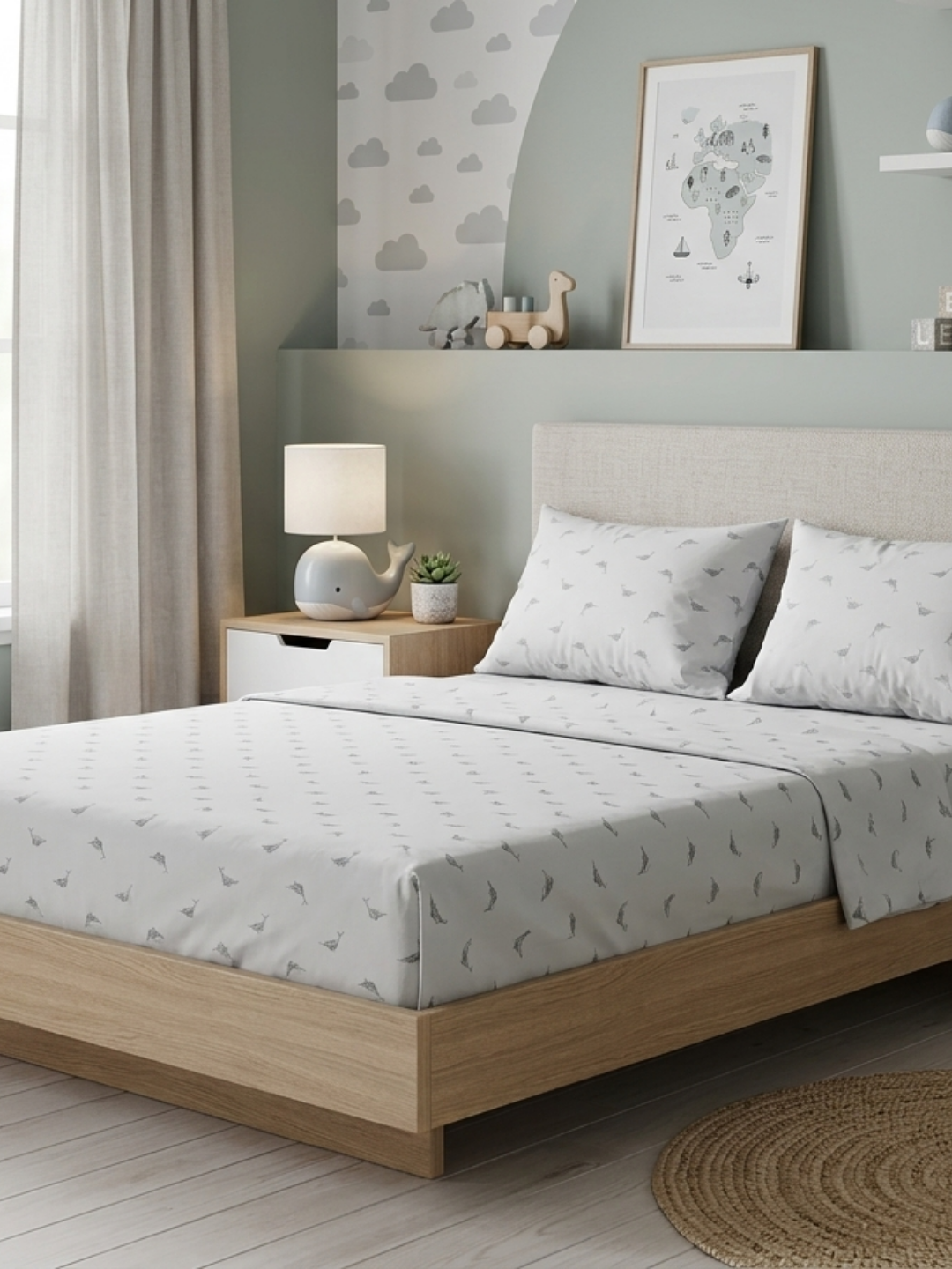 Sea Joy Ivory Printed Cotton Kids Bedsheet Set