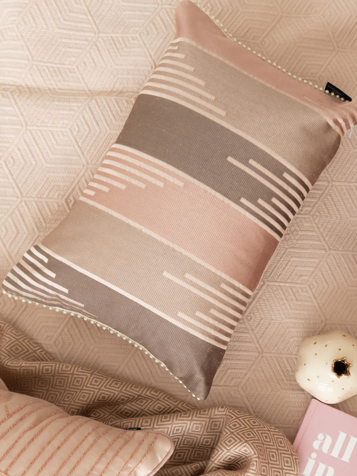 Skyline Cotton Embroidered Buff Cushion Cover 12" X 18" - Elysian Home Decor