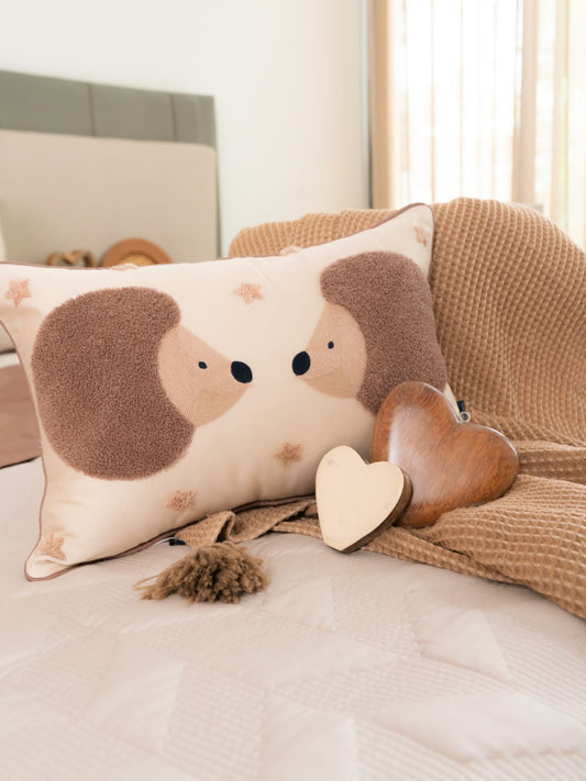 Wiggy & Waggy Cotton Embroidered Oats Beige Cushion Cover Kids Design 12" X 18" - Elysian Home Decor