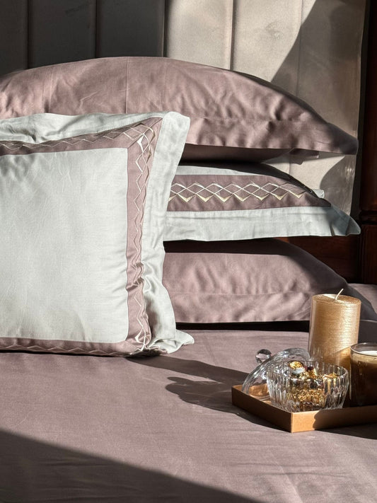 Splash Sage Green Taupe Desire Cotton Bedsheet Set (5 PC Set) - Elysian Home Decor