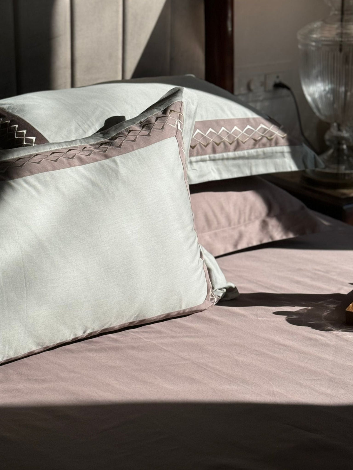 Splash Sage Green Taupe Desire Cotton Bedsheet Set (5 PC Set) - Elysian Home Decor