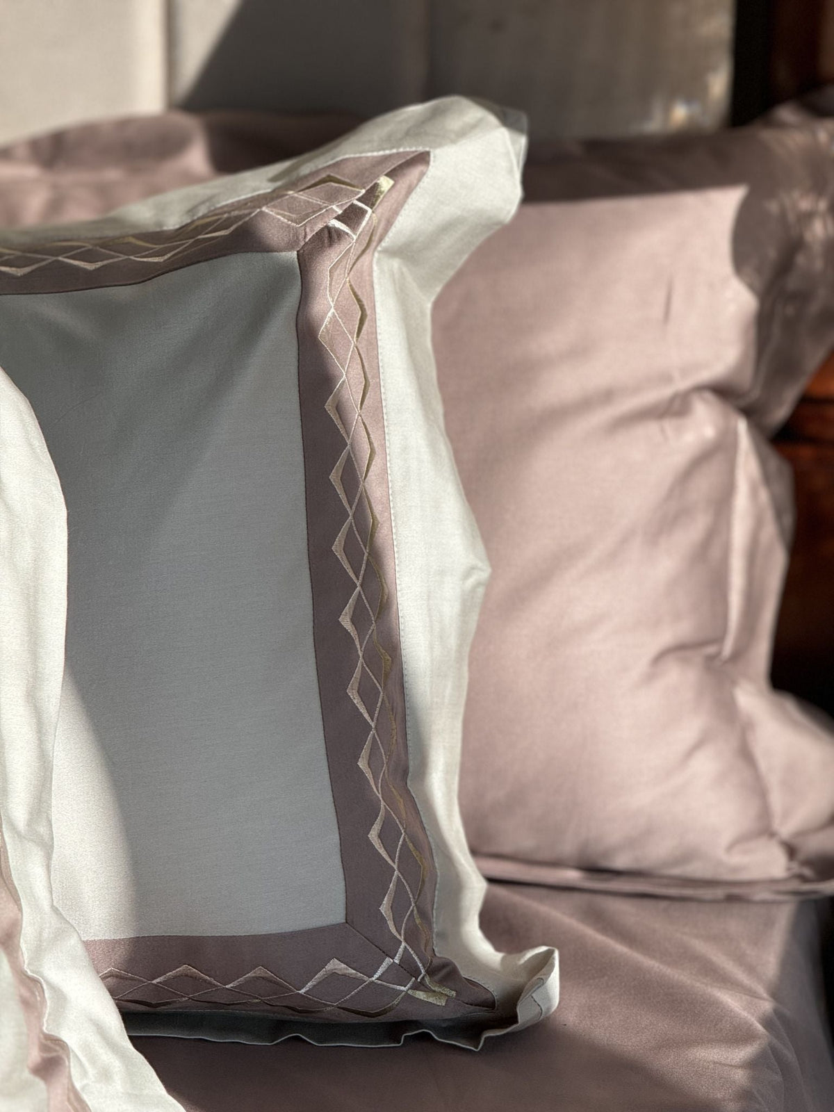 Splash Sage Green Taupe Desire Cotton Bedsheet Set (5 PC Set) - Elysian Home Decor