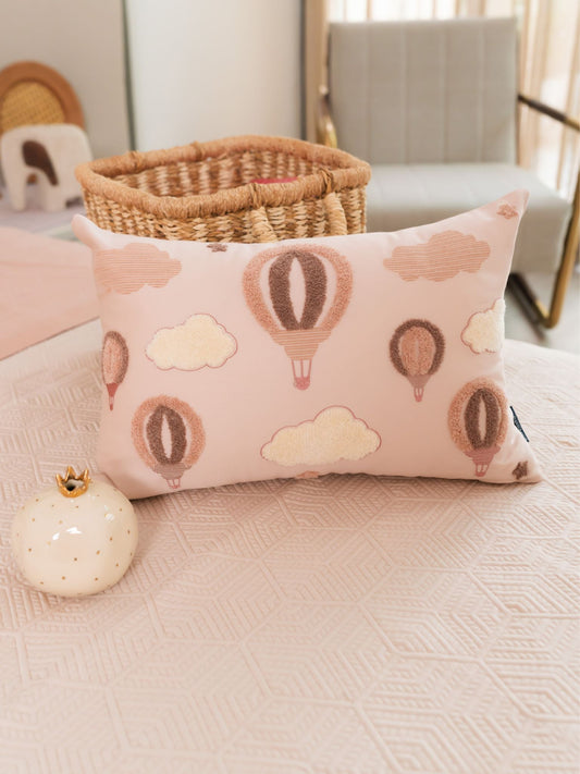 Up & Away Cotton Embroidered Buff Cushion Cover Kids Design 12" X 18" - Elysian Home Decor