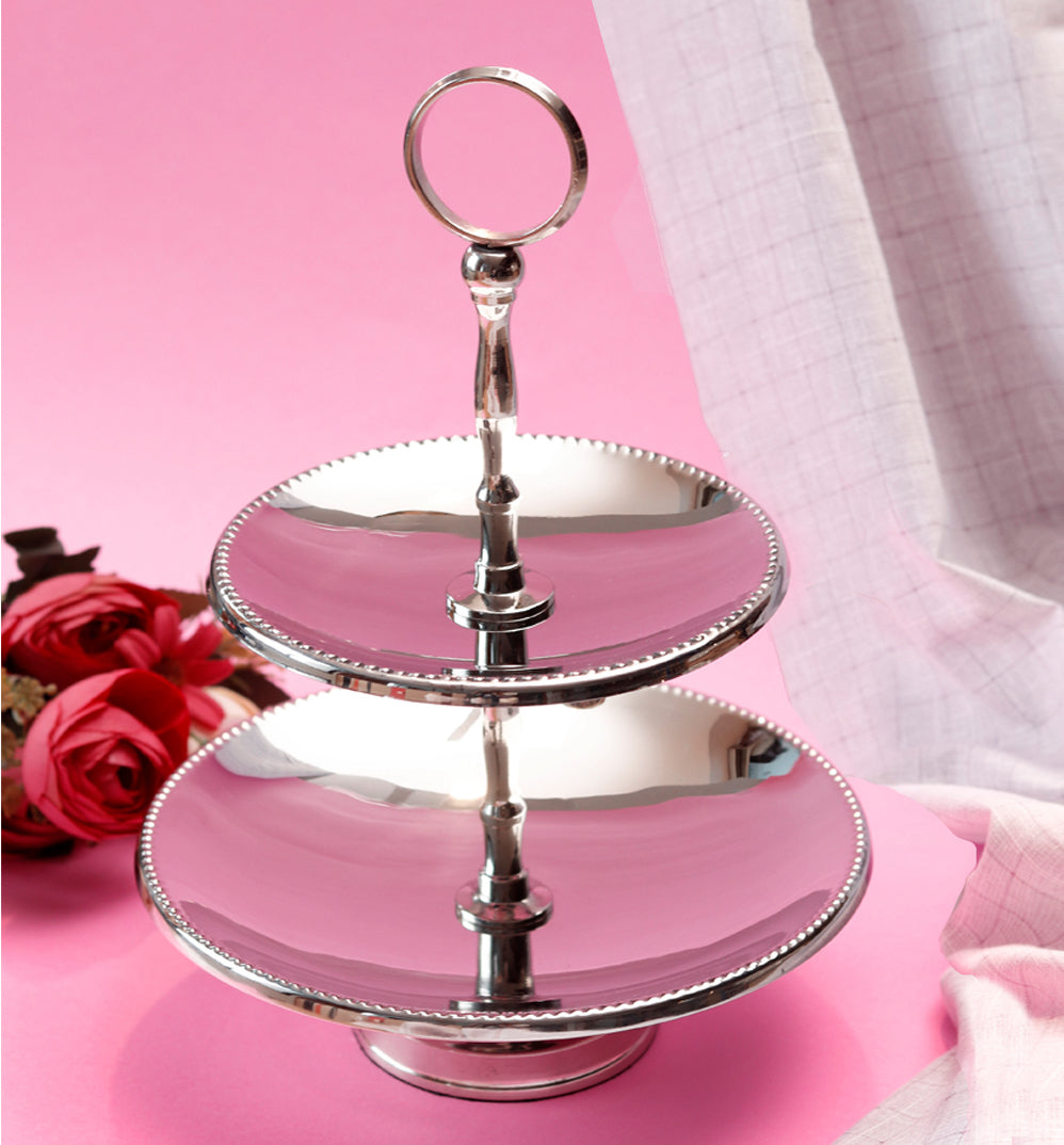 Elegant silver two tier stand for cake and cookie display