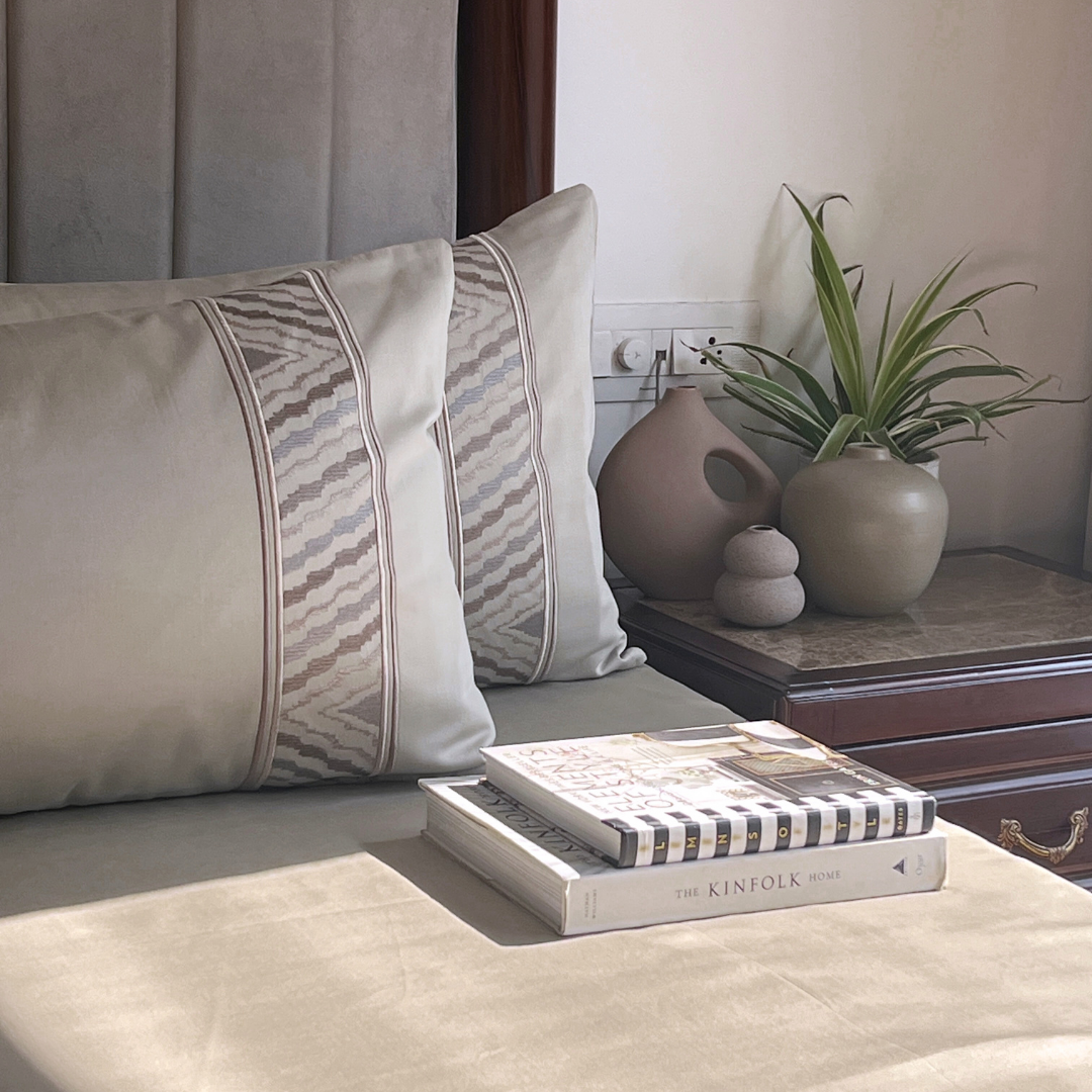Zurich beige pillow cover embroidery close-up