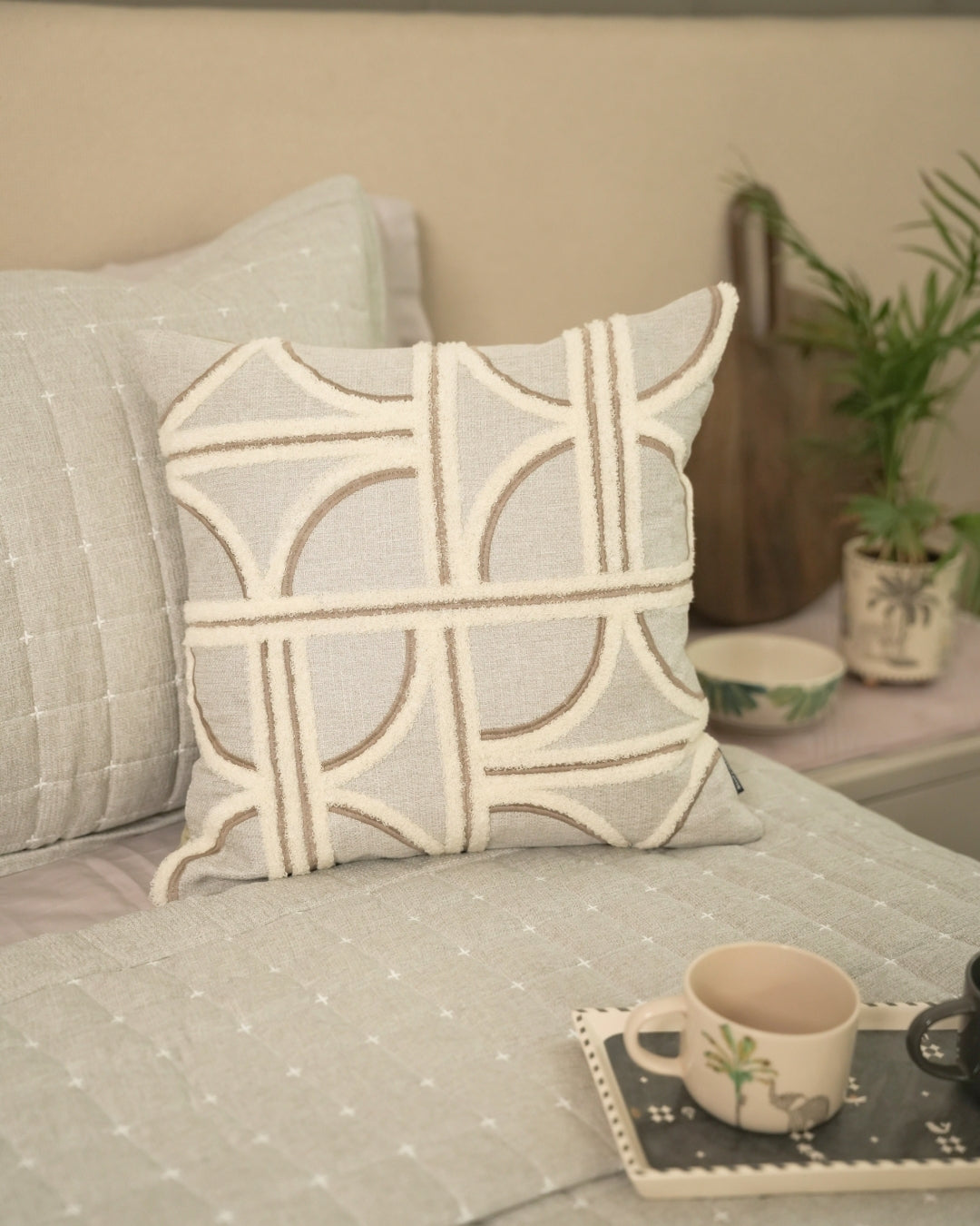 Arcadia Palm Springs Embroidered Grey Cushion Cover (Size : 16"X16") - Elysian Home Decor