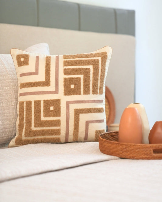 Atlas Palm Springs Embroidered Oats Beige Cushion Cover (Size : 16"X16") - Elysian Home Decor